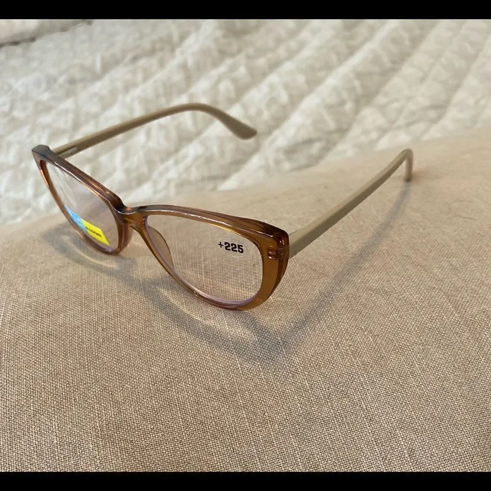 💼Fashion Readers, Plastic Frame Tan/Clear Frames, Neutral, Cat Eye